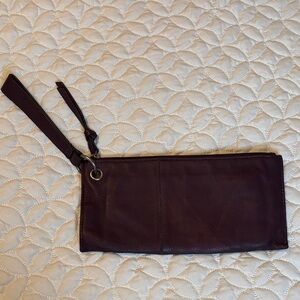 Elegant Brown Cordavan Leather Wristlet Clutch Zippered Pocket in and out EUC